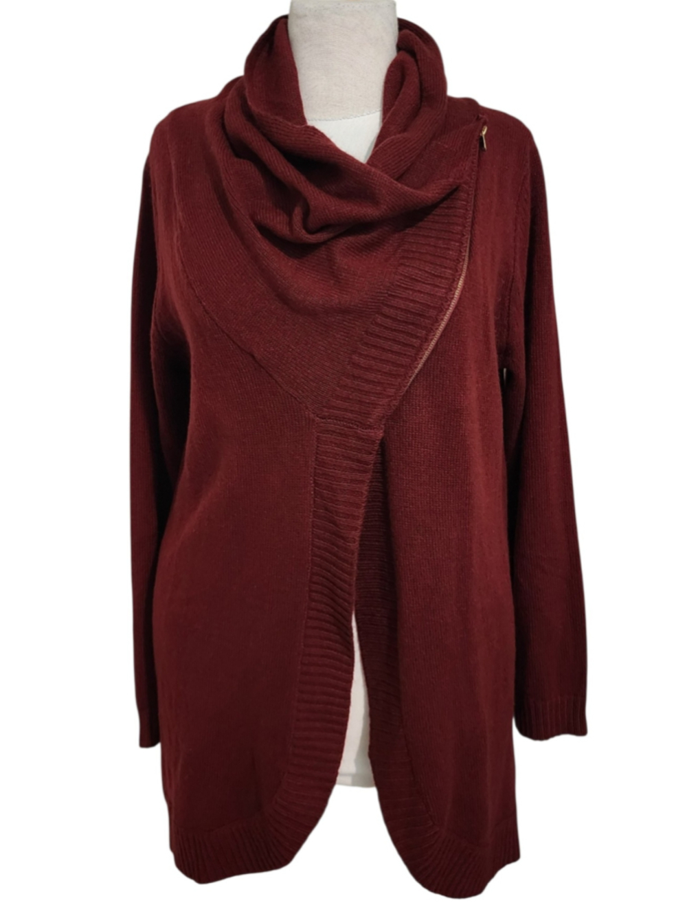 NY&C New York & Company Burgundy Cowl Neck Asymmetrical Zipper Knit Sweater L